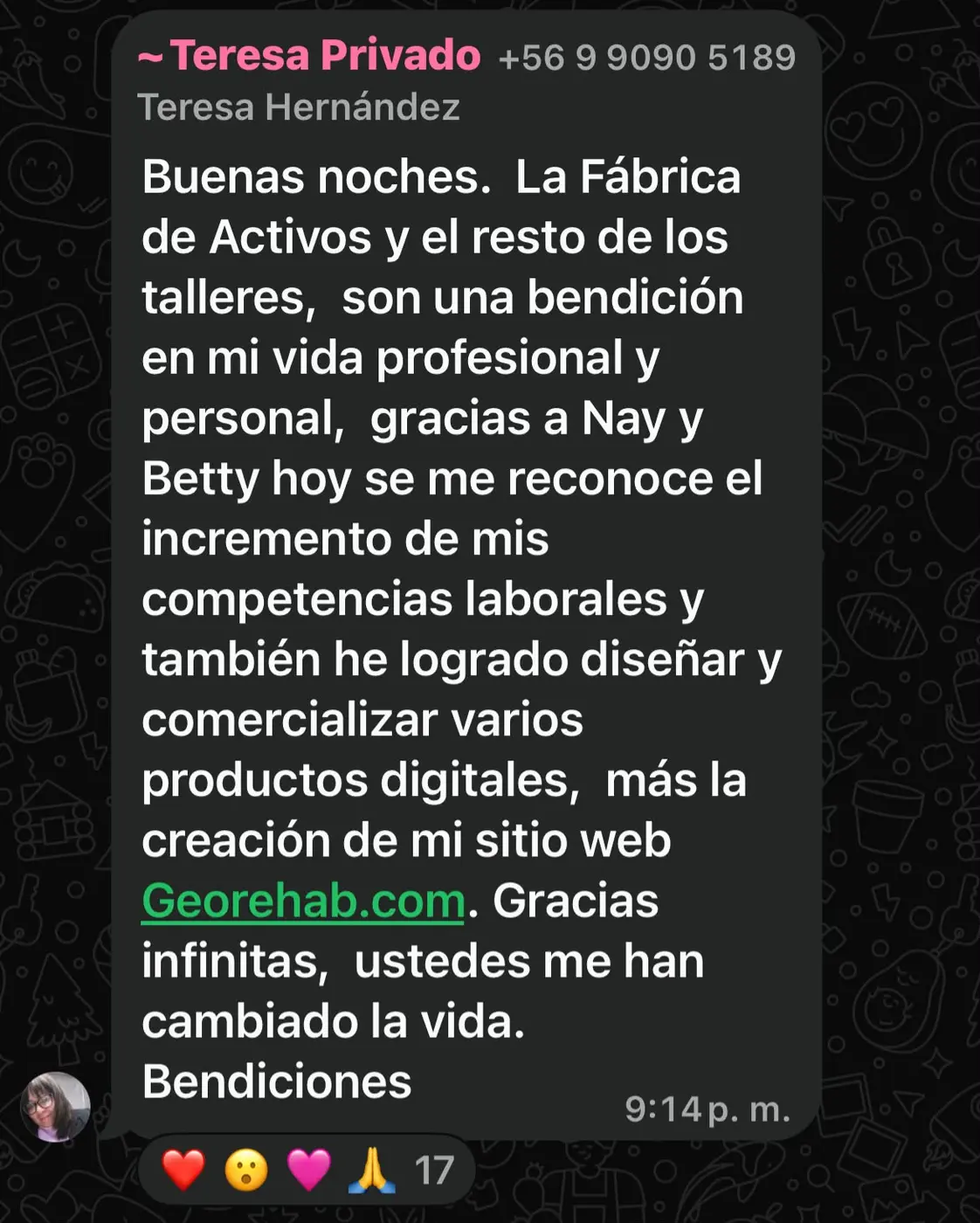 Testimonio de una participante sobre sus productos digitales