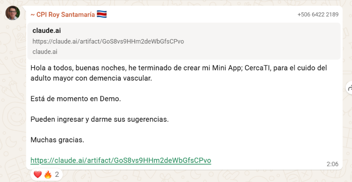 Testimonio de participante que creó una mini aplicación para el cuidado del adulto mayor